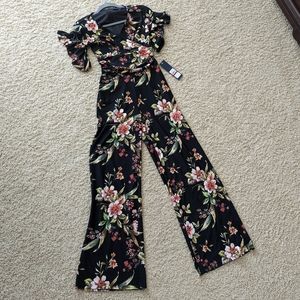 NWT RACHEL Rachel Roy Jumpsuit, Size XS, Color Black + Floral Print